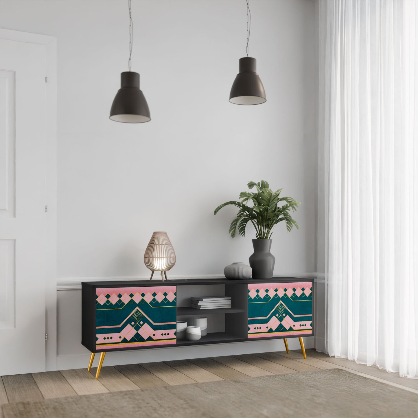 ROYAL COMPOSITION 2-Door TV Stand in Black Finish