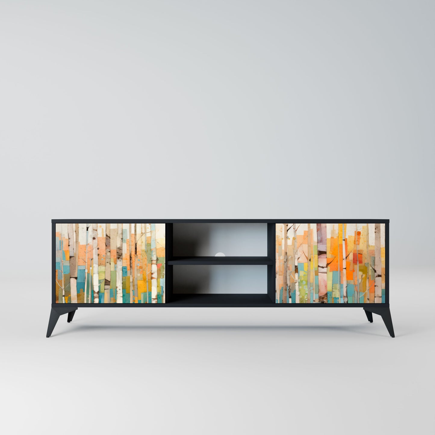 BIRCH KALEIDOSCOPE 2-Door TV Stand in Black Finish
