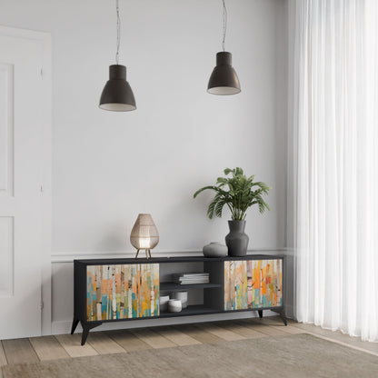BIRCH KALEIDOSCOPE 2-Door TV Stand in Black Finish