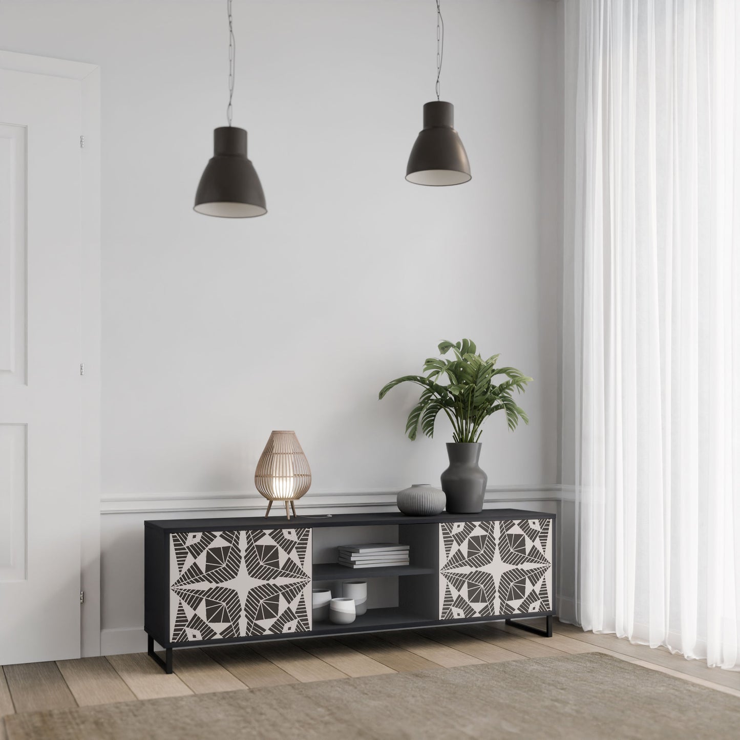 MONOCHROME NEXUS 2-Door TV Stand in Black Finish
