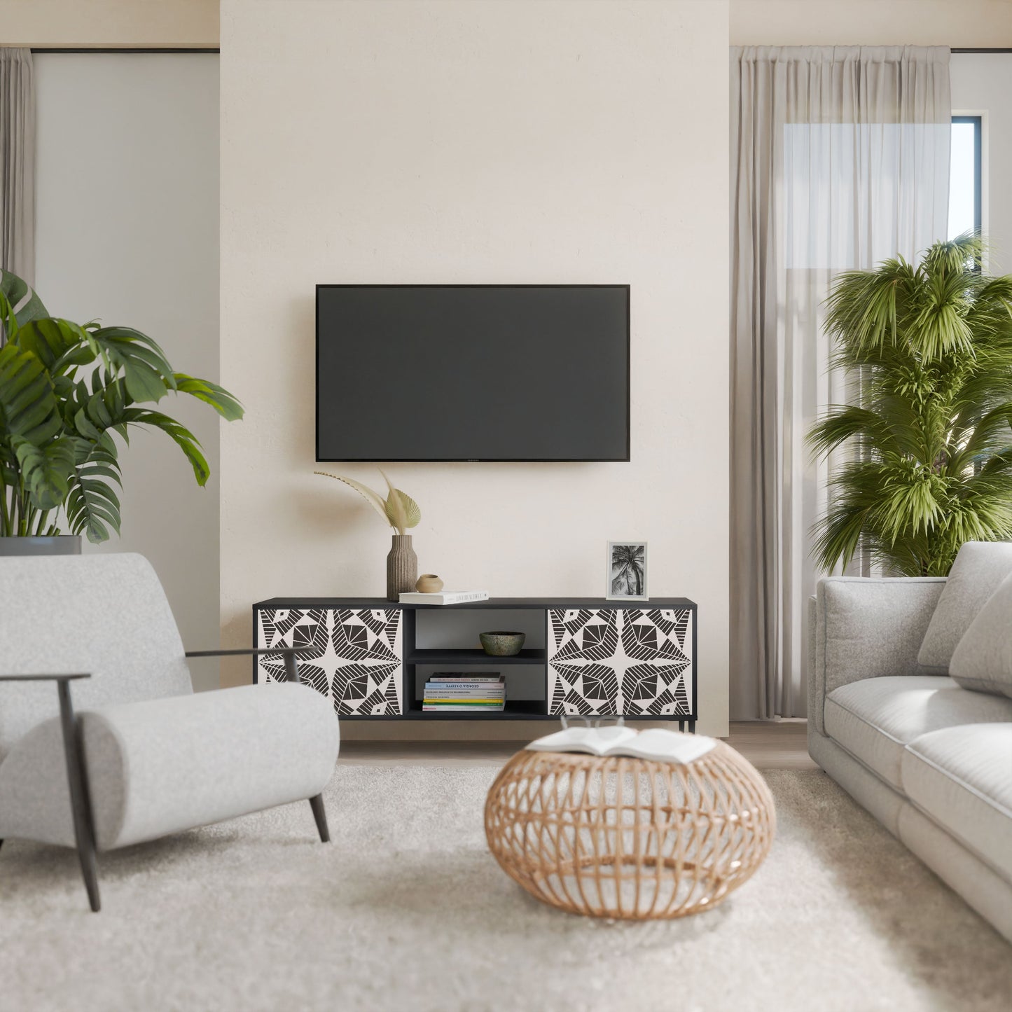 MONOCHROME NEXUS 2-Door TV Stand in Black Finish