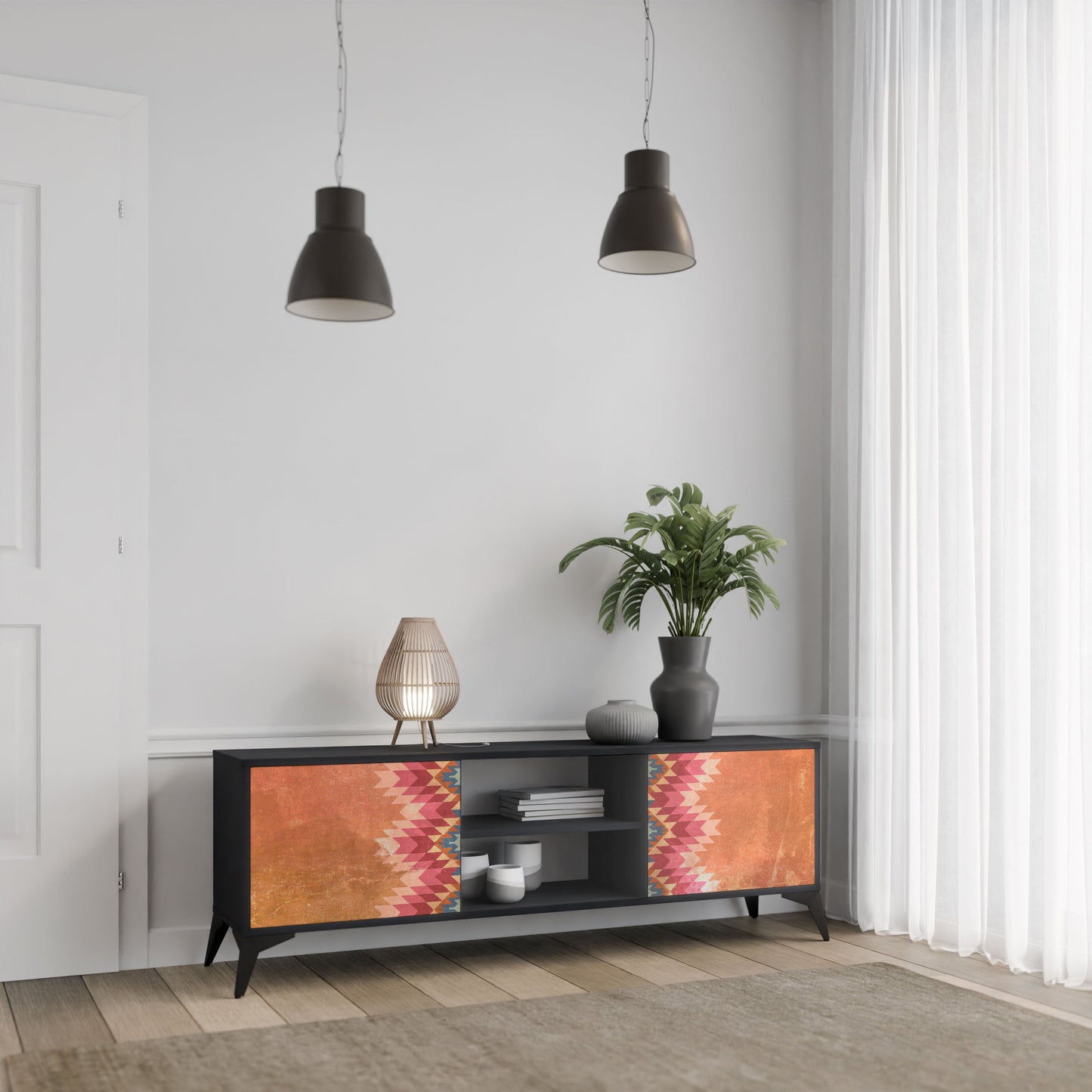 INDIAN FOLK 2-Door TV Stand in Black Finish