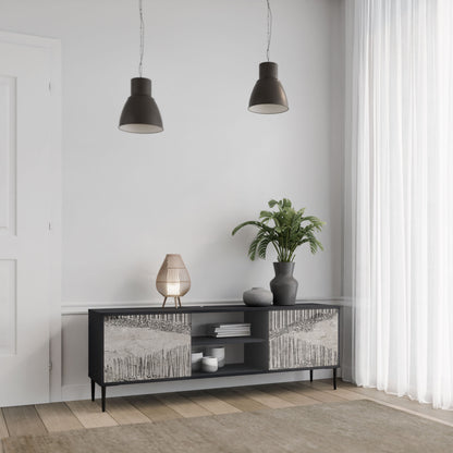 GRAIN LINES 2-Door TV Stand in Black Finish