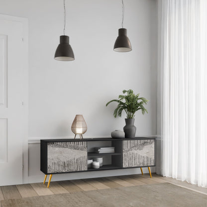 GRAIN LINES 2-Door TV Stand in Black Finish