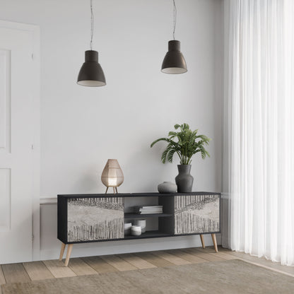 GRAIN LINES 2-Door TV Stand in Black Finish