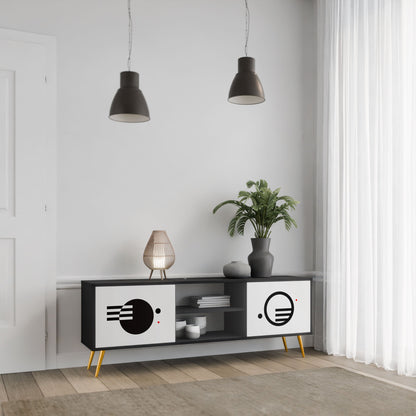 Mobile TV a 2 ante con combinazione di bianco e nero e finitura nera