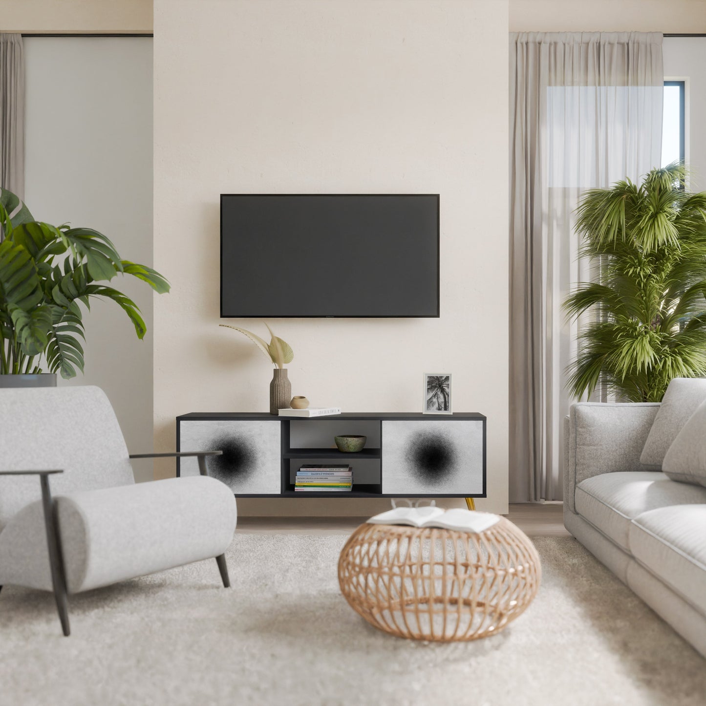 Mobile TV BLACK HOLE a 2 ante con finitura nera