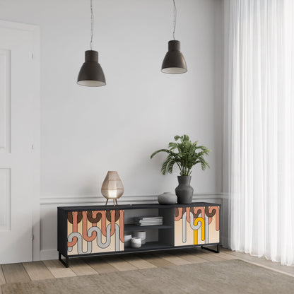 COLORFUL STRINGS 2-Door TV Stand in Black Finish