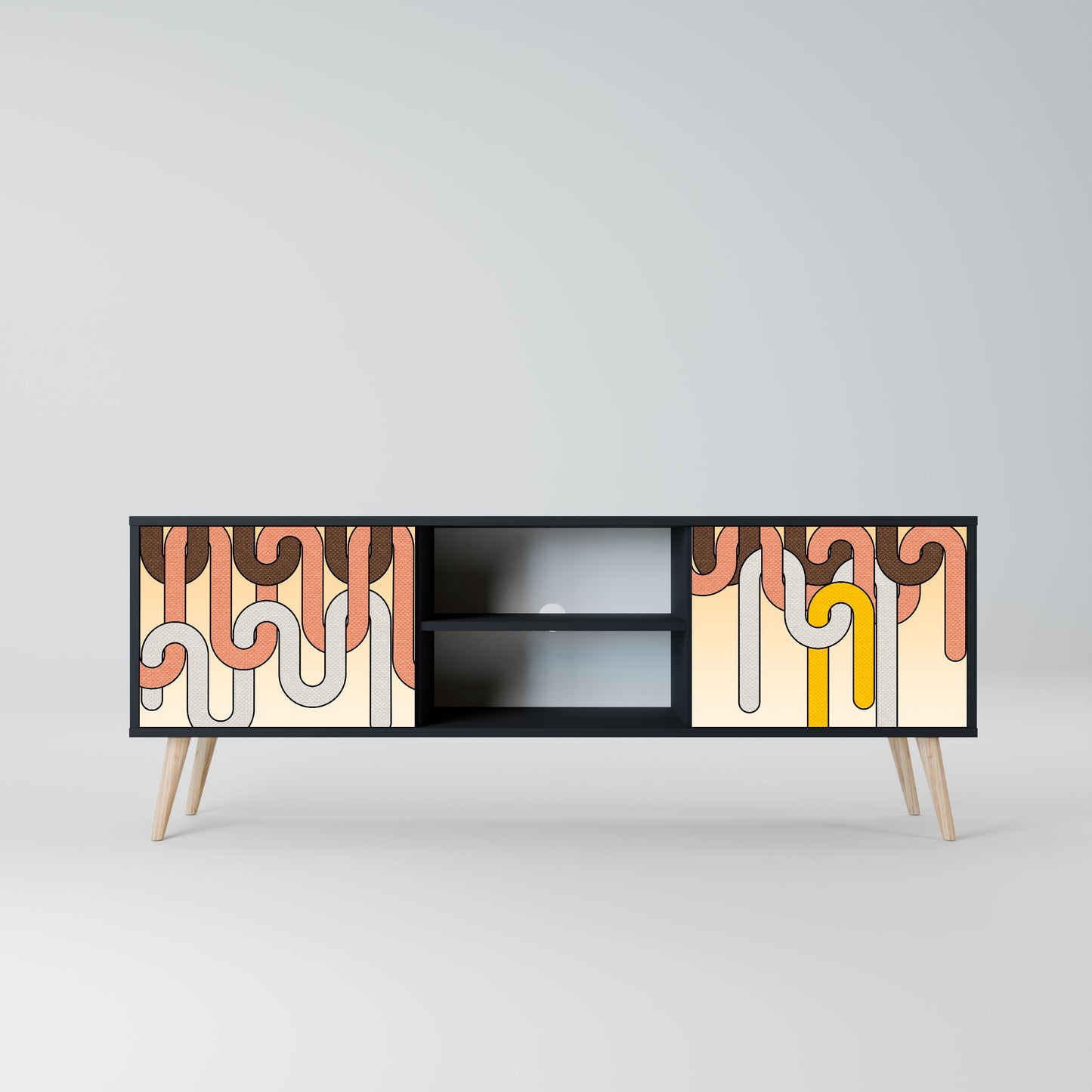 COLORFUL STRINGS 2-Door TV Stand in Black Finish
