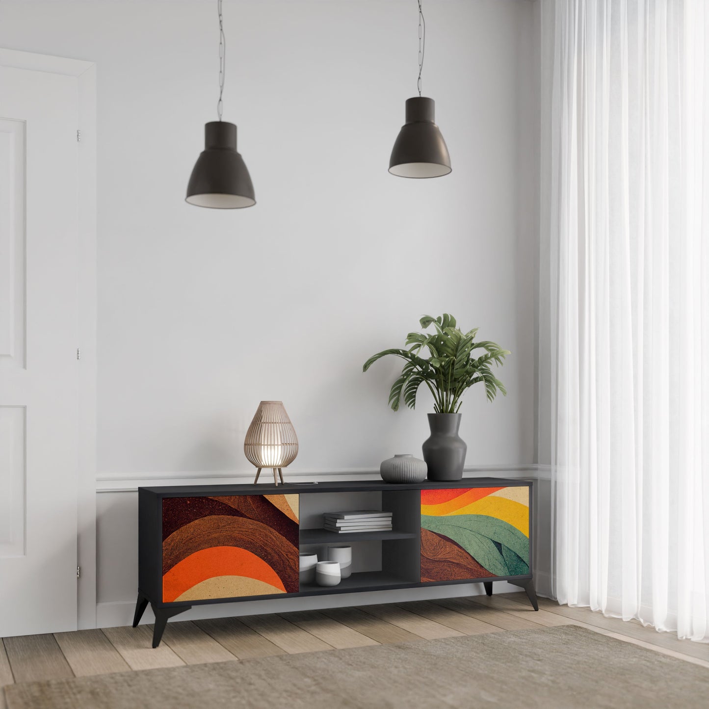 Mobile TV a 2 ante COLORFUL STRANDS in finitura nera