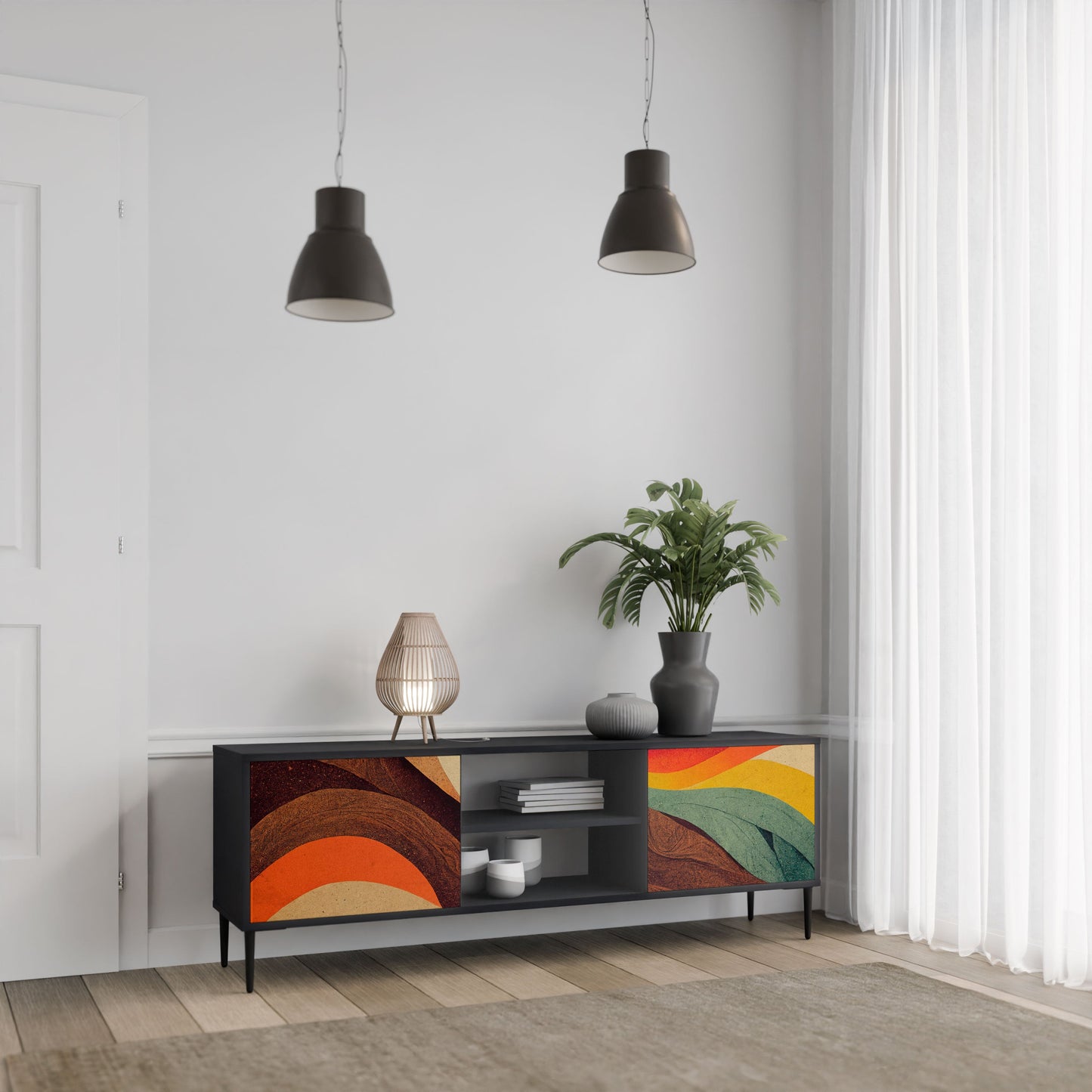 Mobile TV a 2 ante COLORFUL STRANDS in finitura nera