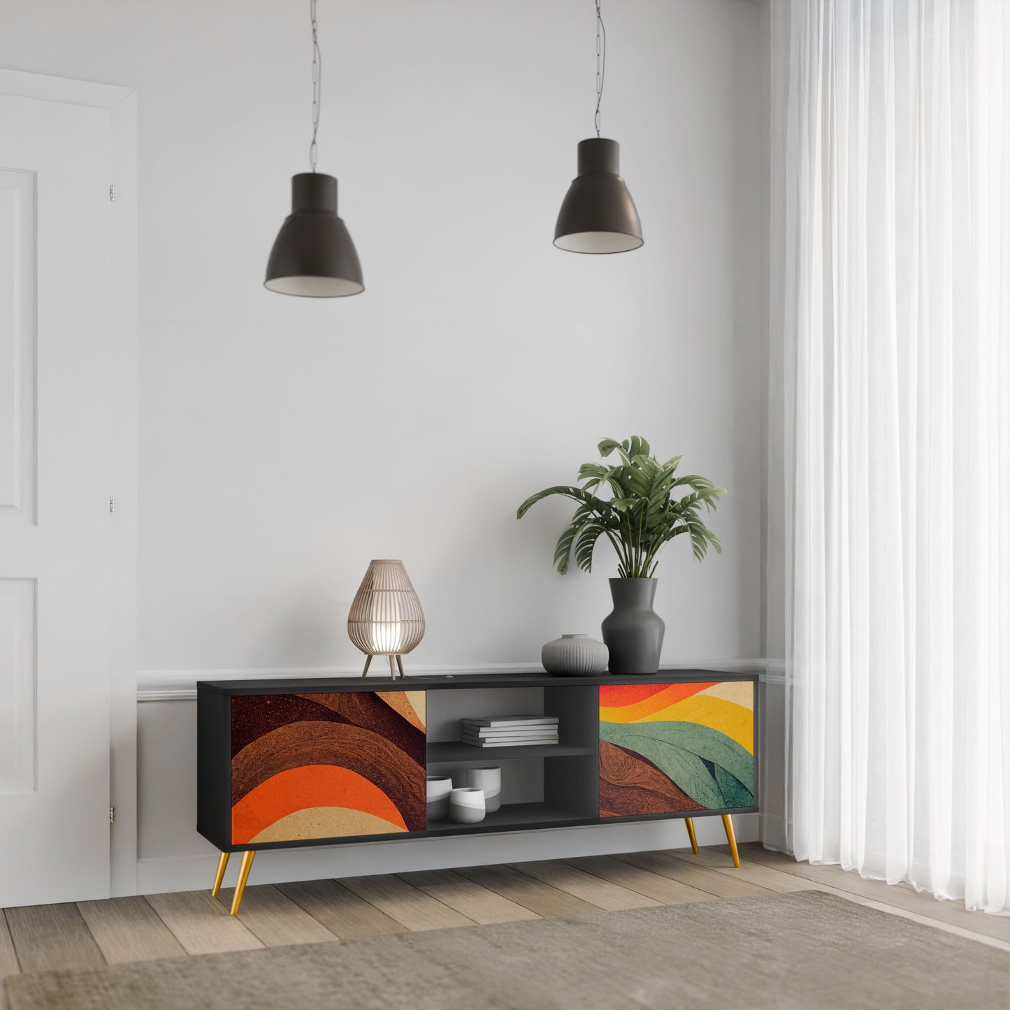 Mobile TV a 2 ante COLORFUL STRANDS in finitura nera