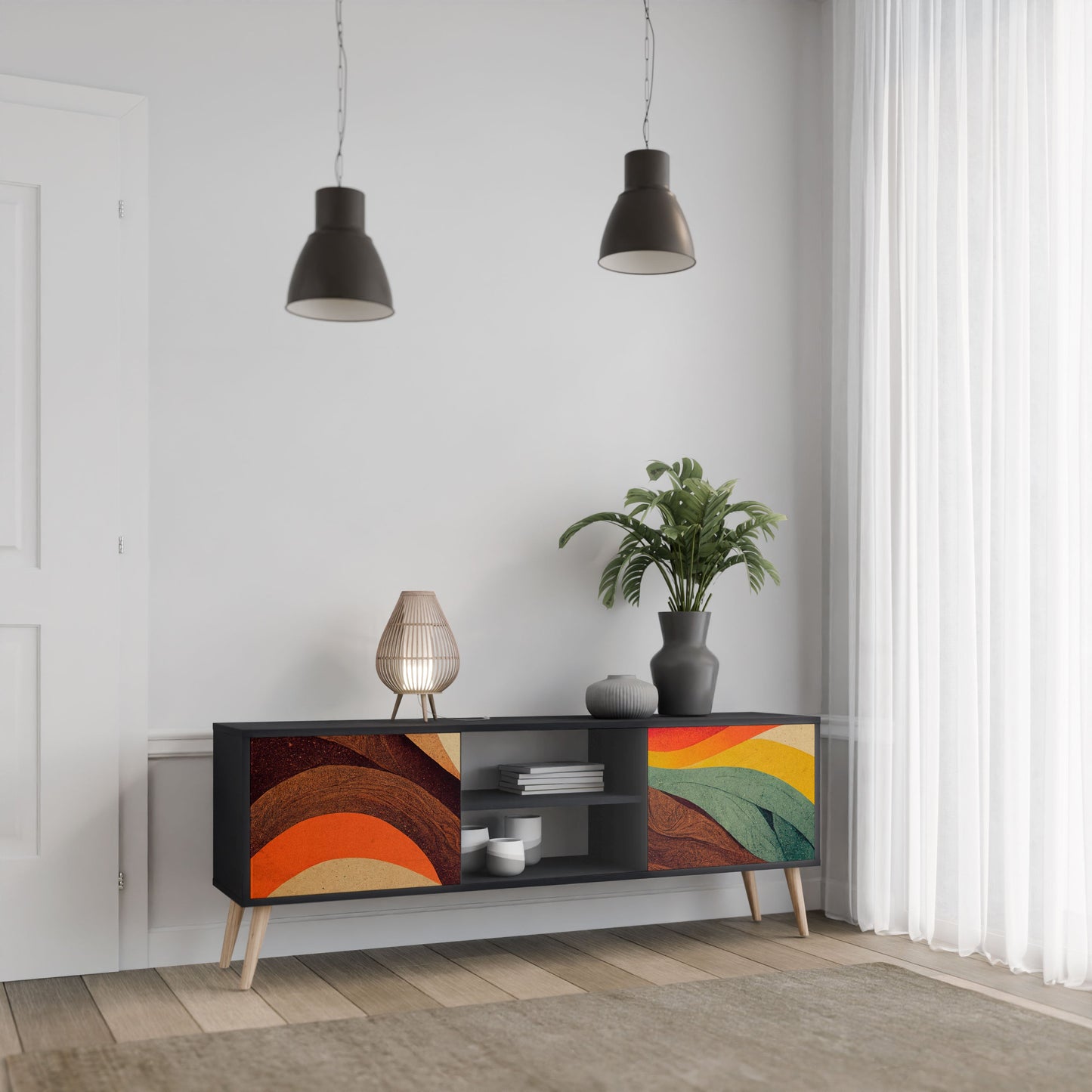 Mobile TV a 2 ante COLORFUL STRANDS in finitura nera