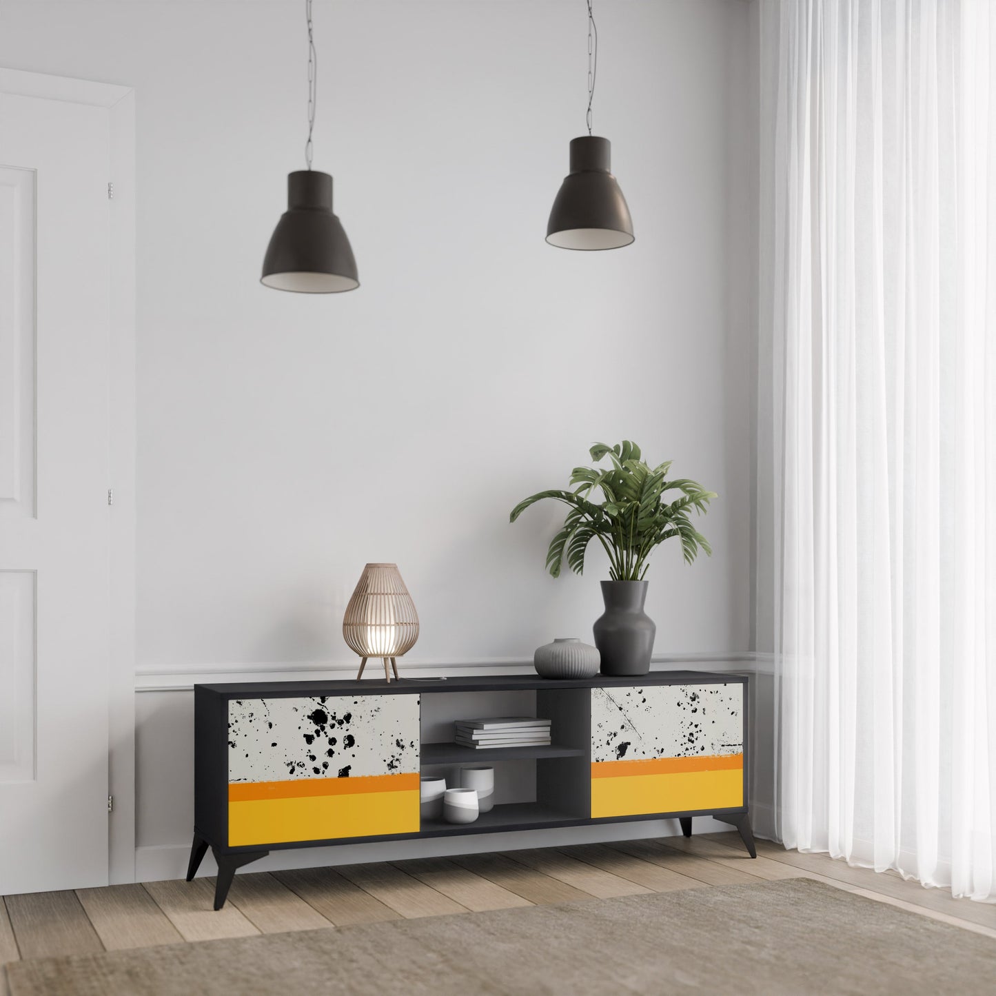 Mobile TV a 2 ante DYED BY ORANGE con finitura nera
