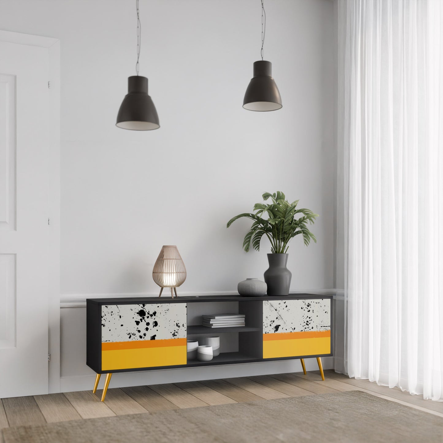 Mobile TV a 2 ante DYED BY ORANGE con finitura nera