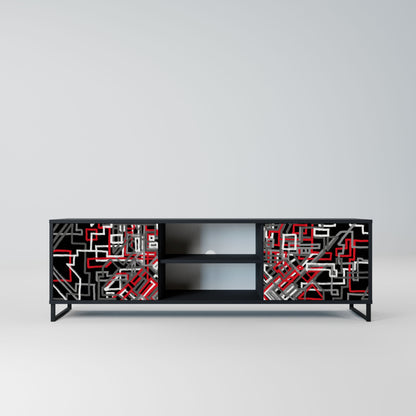 BROKEN LINES 2-Door TV Stand in Black Finish