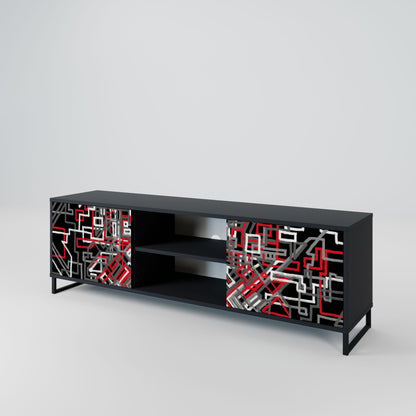 BROKEN LINES 2-Door TV Stand in Black Finish