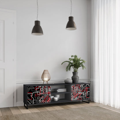 BROKEN LINES 2-Door TV Stand in Black Finish