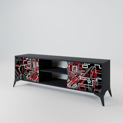 BROKEN LINES 2-Door TV Stand in Black Finish