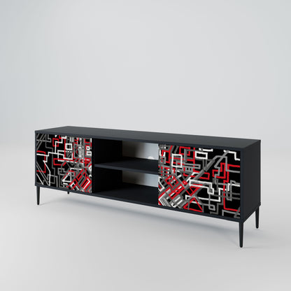 BROKEN LINES 2-Door TV Stand in Black Finish
