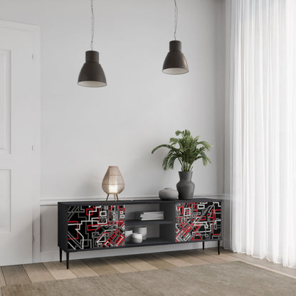 BROKEN LINES 2-Door TV Stand in Black Finish