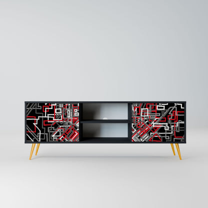 BROKEN LINES 2-Door TV Stand in Black Finish