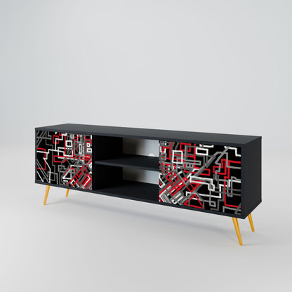 BROKEN LINES 2-Door TV Stand in Black Finish