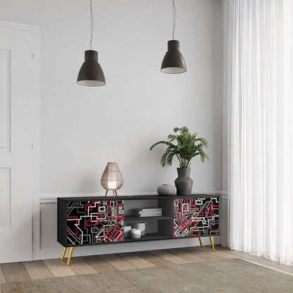 BROKEN LINES 2-Door TV Stand in Black Finish