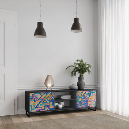 MEMORIES MAP 2-Door TV Stand in Black Finish