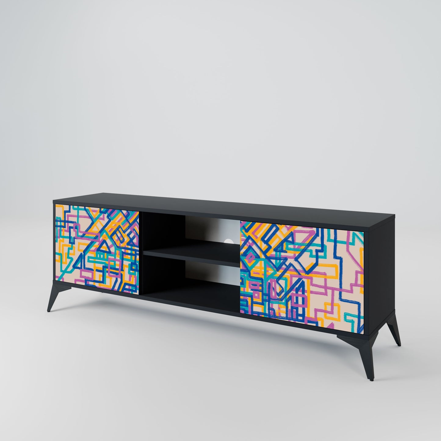 MEMORIES MAP 2-Door TV Stand in Black Finish