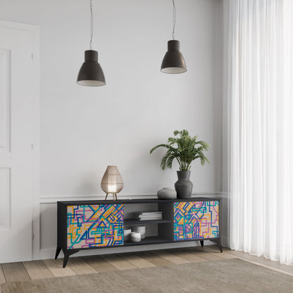 MEMORIES MAP 2-Door TV Stand in Black Finish