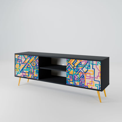 MEMORIES MAP 2-Door TV Stand in Black Finish