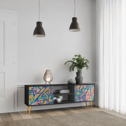 MEMORIES MAP 2-Door TV Stand in Black Finish