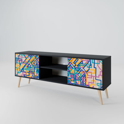 MEMORIES MAP 2-Door TV Stand in Black Finish