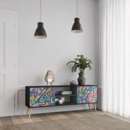 MEMORIES MAP 2-Door TV Stand in Black Finish