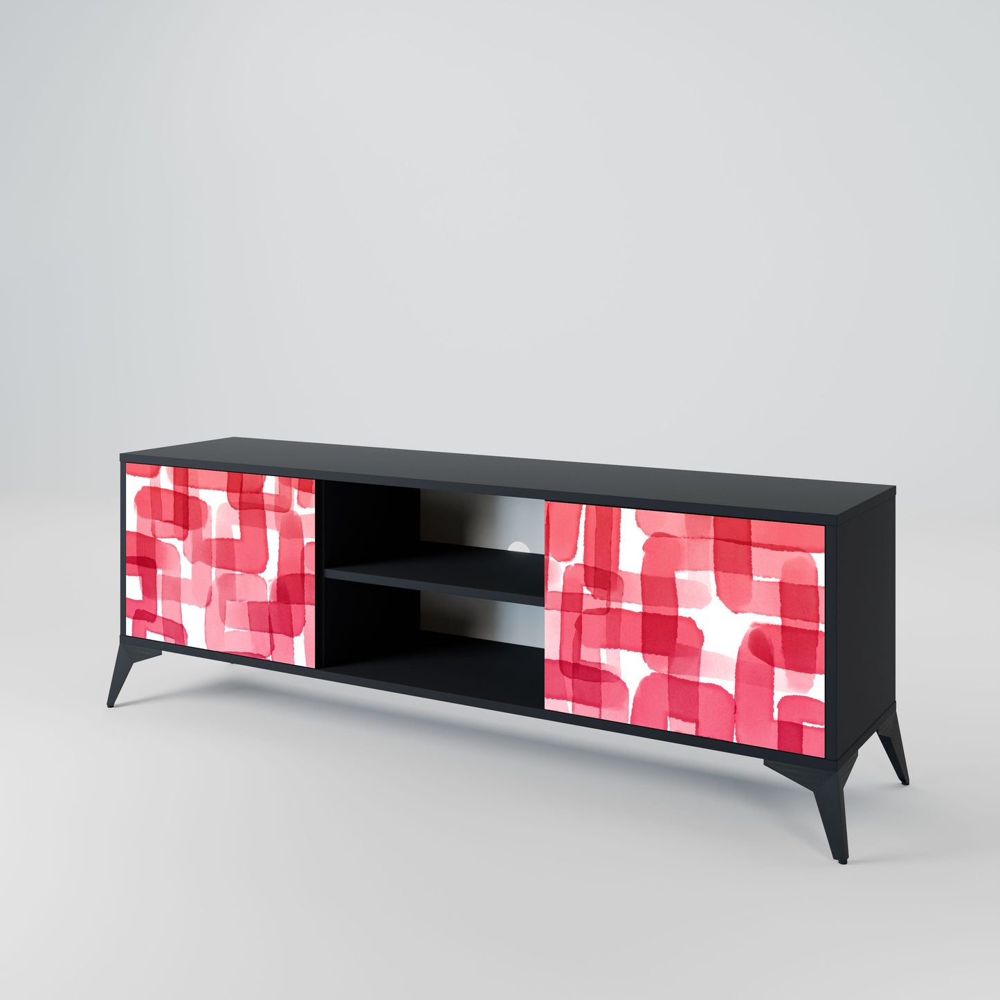 KALEIDOSCOPIC CUBISM 2-Door TV Stand in Black Finish
