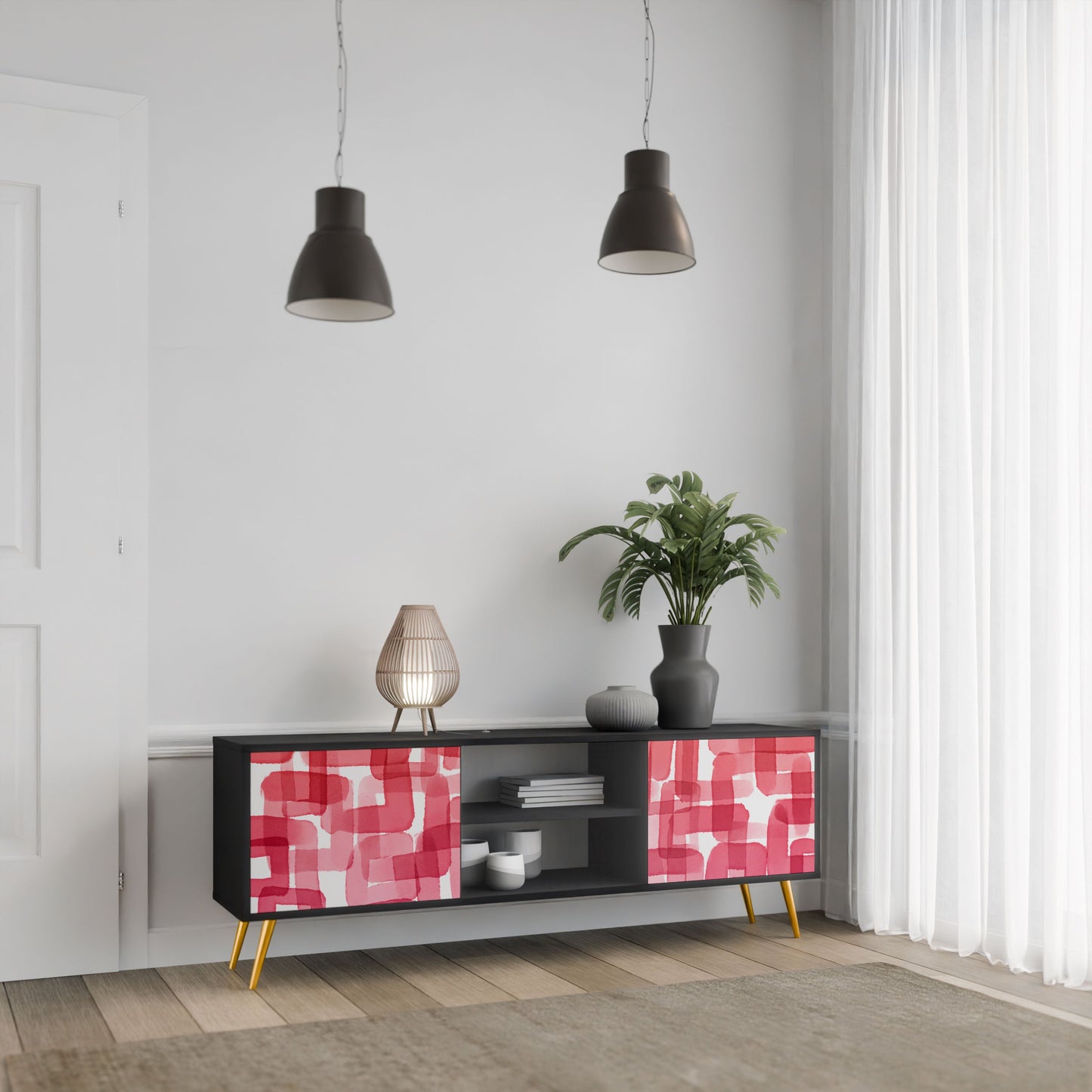 KALEIDOSCOPIC CUBISM 2-Door TV Stand in Black Finish