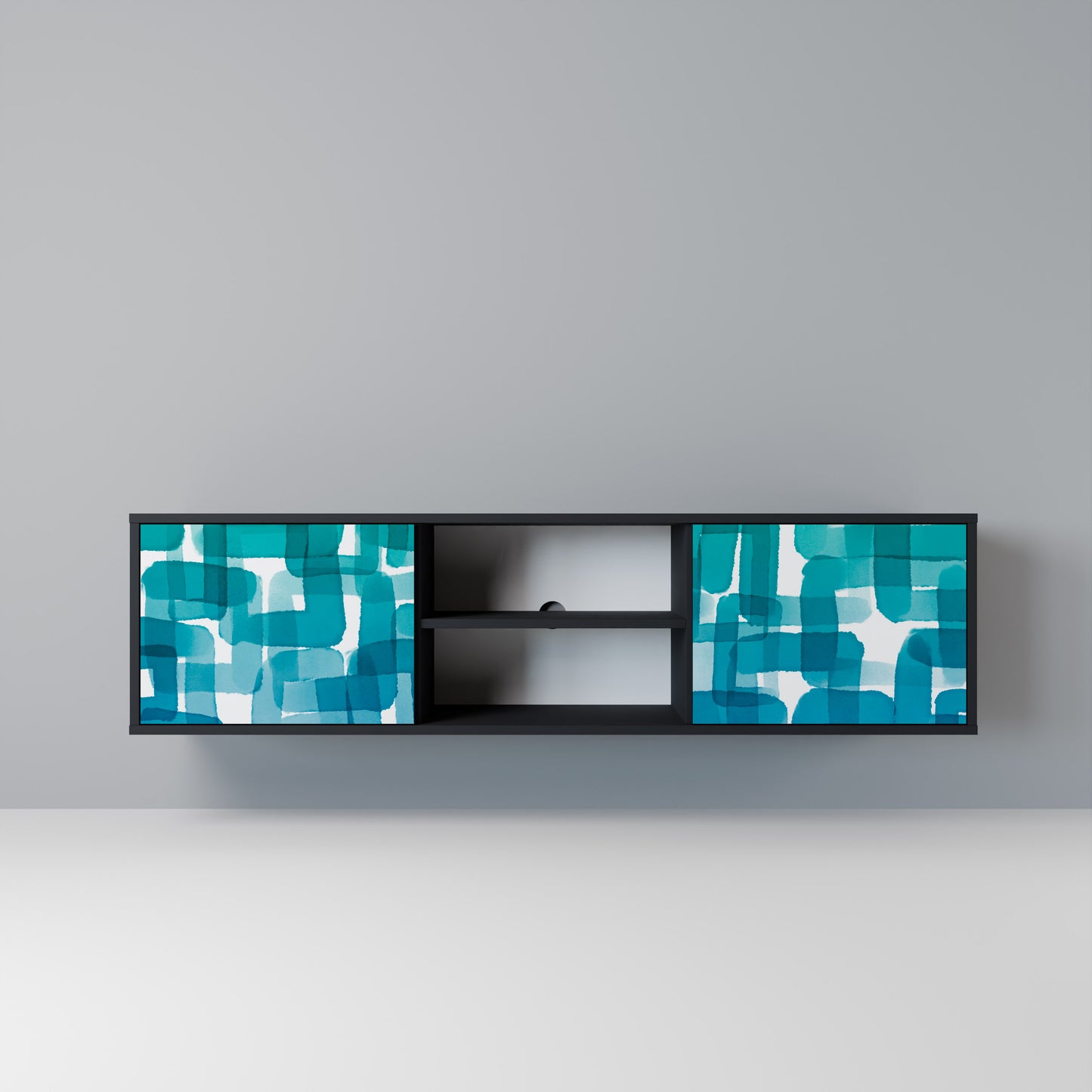 TURQUOISE RECTANGLES Mobile TV a 2 Ante in Finitura Nera