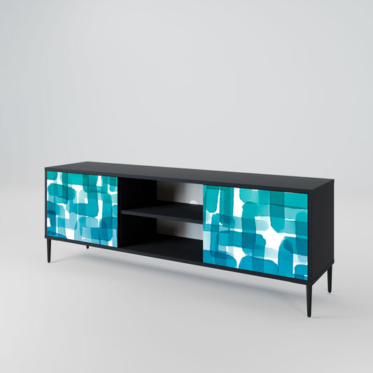 Mobile TV TURQUOISE RECTANGLES a 2 ante con finitura nera