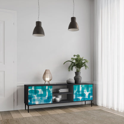 TURQUOISE RECTANGLES 2-Door TV Stand in Black Finish