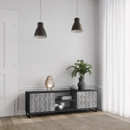 WAVES OF CONCRETE 2-Door TV Stand in Black Finish