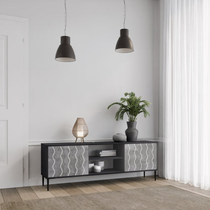 WAVES OF CONCRETE 2-Door TV Stand in Black Finish