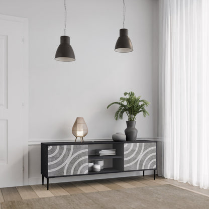 Mobile TV CIRCLE CONCRETE a 2 ante in finitura nera