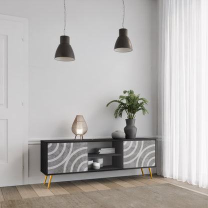 Mobile TV CIRCLE CONCRETE a 2 ante in finitura nera