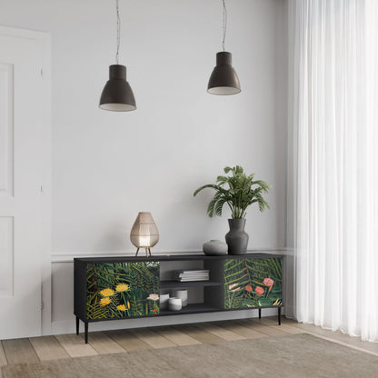 VIRGIN FOREST WITH SUNSET 2-Door TV Stand in Black Finish