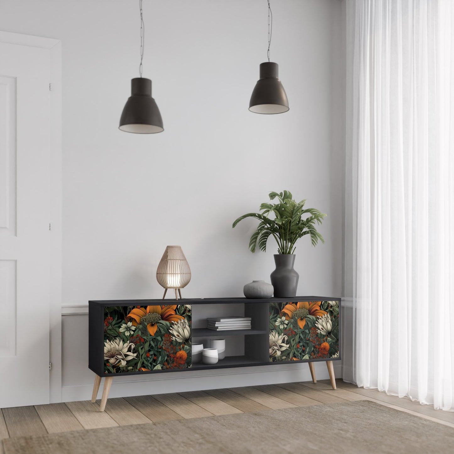 Mobile TV a 2 ante MIDNIGHT SPROUT con finitura nera