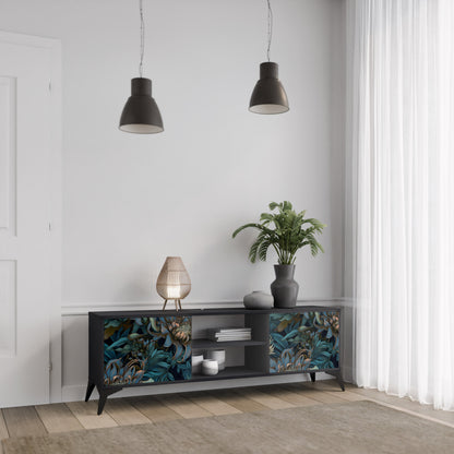 TWILIGHT BLOOM 2-Door TV Stand in Black Finish