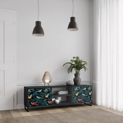 Mobile TV FOWL ORNAMENT a 2 ante con finitura nera