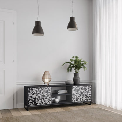 Mobile TV CHARCOAL SPROUT a 2 ante con finitura nera
