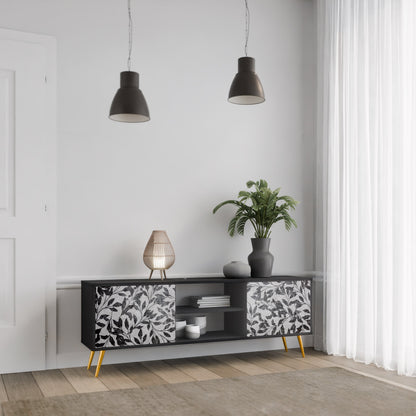 Mobile TV CHARCOAL SPROUT a 2 ante con finitura nera